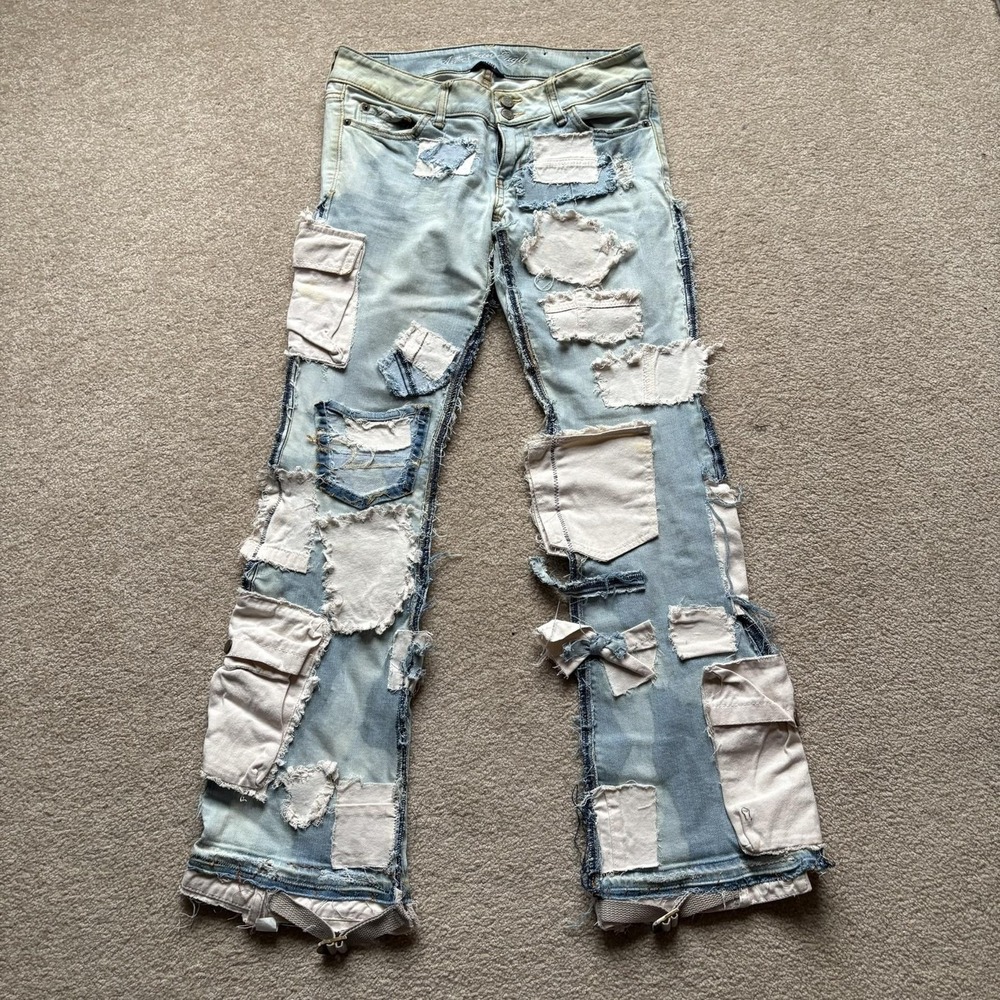 American Eagle Jeans Artist Flare 30 in Waist SZ 4 Custom Patchwork‎ Distressed